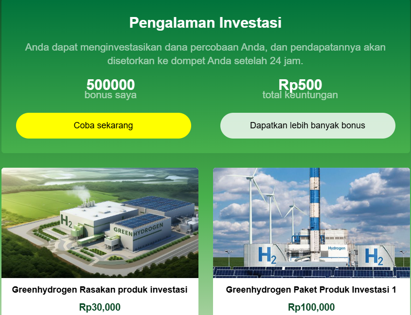 GreenHydrogenID com Berikan Bonus Rp500.000 Apakah Terbukti Cair?